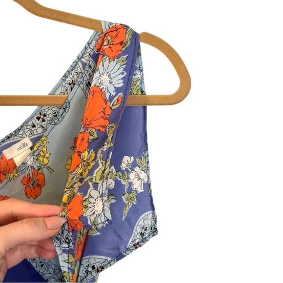 Odille Anthropologie 100% Silk Rare Blue + Yellow Floral Patchwork Blouse-Size 6 - Picture 4 of 7